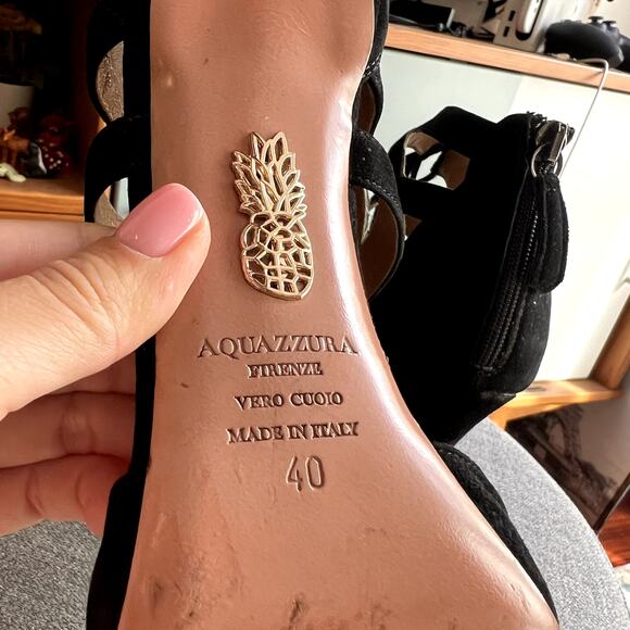 Aquazzura Belgravia Lattice Suede Pointed Toe Black Pumps size 40 SW - Picture 5 of 6